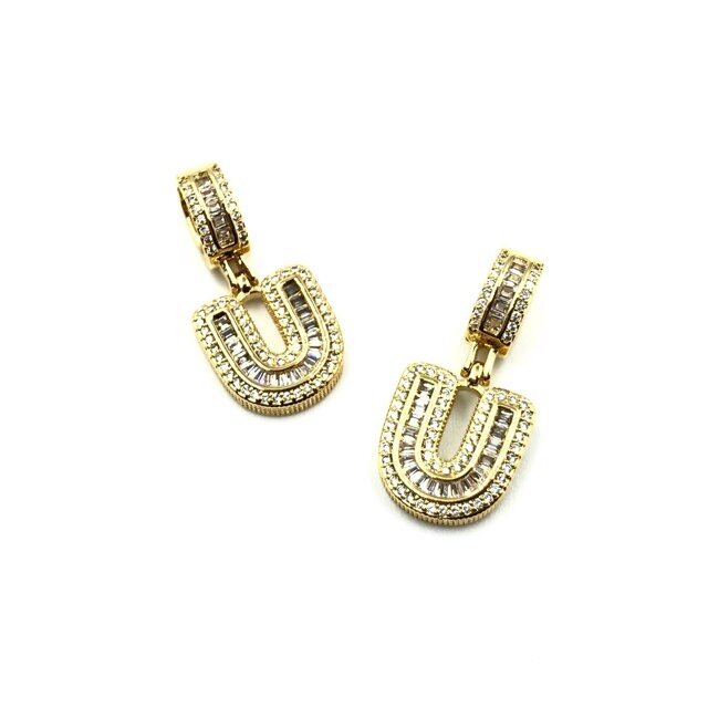 19x15mm aukso sp. nerūdijančio plieno pakabukas su cirkoniais U raidė, 1vnt. 19x15mm aukso sp. nerūdijančio plieno pakabukas su cirkoniais U raidė, 1vnt.