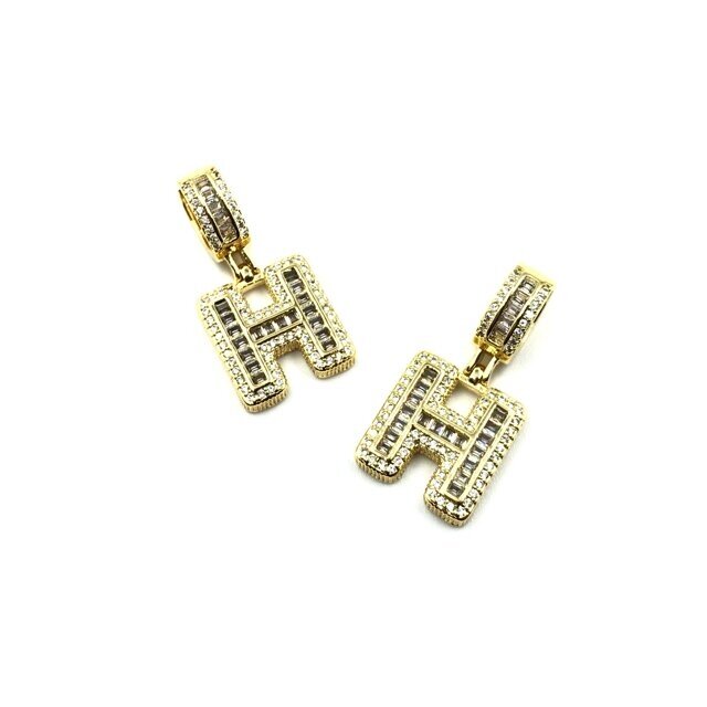 19x16mm aukso sp. nerūdijančio plieno pakabukas su cirkoniais H raidė, 1vnt.