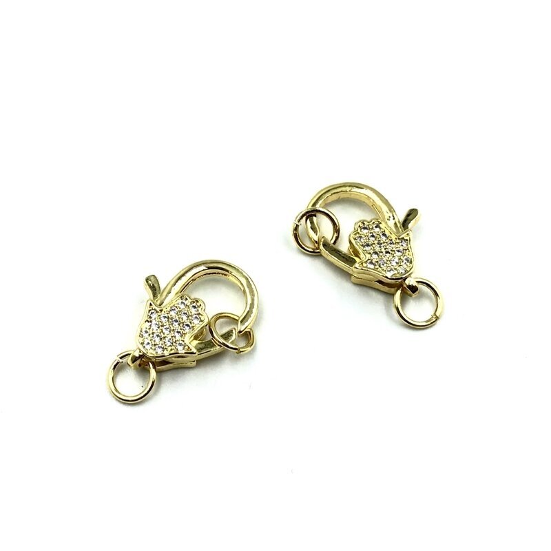 19x13mm aukso sp. nerūdijančio plieno užsegimas su cirkoniais, 1vnt.