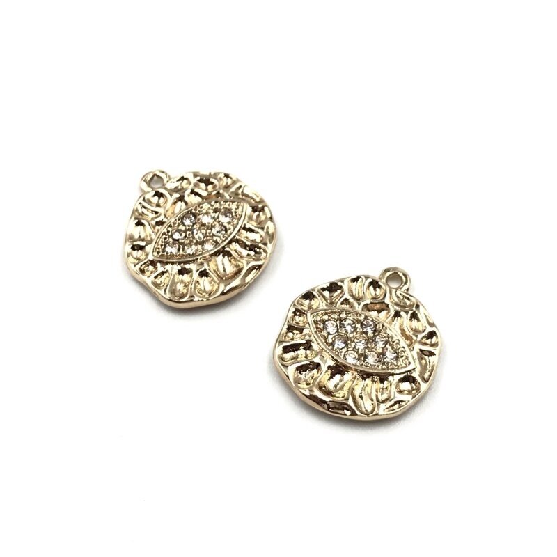 19x17mm 16k aukso spalvos nerūdijančio plieno pakabukas su cirkoniais, 1vnt.