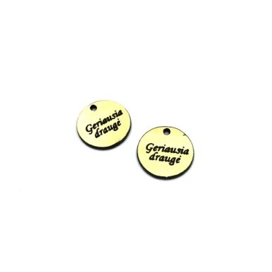20mm aukso sp. plastiko pakabukas- "Geriausia draugė", 2vnt. 20mm aukso sp. plastiko pakabukas- "Geriausia draugė", 2vnt.