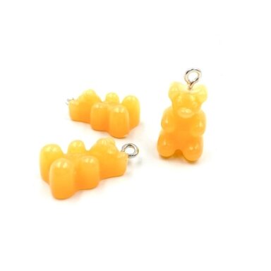 20x11mm oranžinės sp. plastiko pakabukas meškiukas, 2vnt.