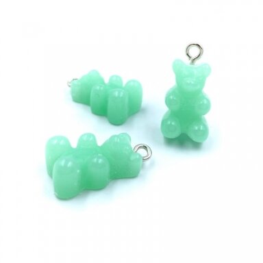 20x11mm žalsvos sp. plastiko pakabukas meškiukas, 2vnt.