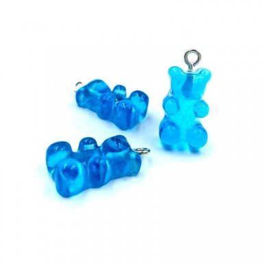 20x11mm žydros sp. plastiko pakabukas meškiukas, 2vnt.