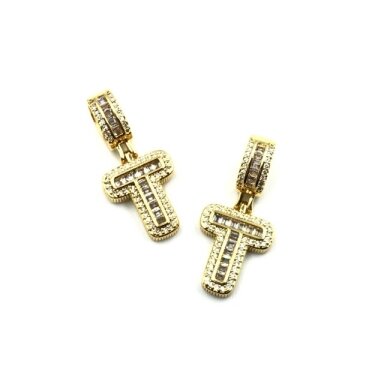 20x15mm aukso sp. nerūdijančio plieno pakabukas su cirkoniais T raidė, 1vnt. 20x15mm aukso sp. nerūdijančio plieno pakabukas su cirkoniais T raidė, 1vnt.