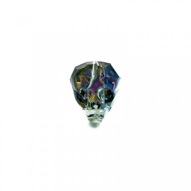 20x17mm žalsvos ir rausvos sp. stiklo karoliukas kaukolė, 1vnt.
