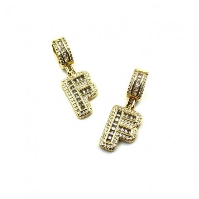 20x12mm aukso sp. nerūdijančio plieno pakabukas su cirkoniais F raidė, 1vnt. 20x12mm aukso sp. nerūdijančio plieno pakabukas su cirkoniais F raidė, 1vnt.