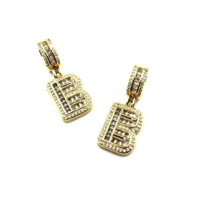 20x13mm aukso sp. nerūdijančio plieno pakabukas su cirkoniais B raidė, 1vnt. 20x13mm aukso sp. nerūdijančio plieno pakabukas su cirkoniais B raidė, 1vnt.