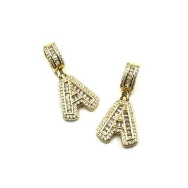 20x16mm aukso sp. nerūdijančio plieno pakabukas su cirkoniais A raidė, 1vnt. 20x16mm aukso sp. nerūdijančio plieno pakabukas su cirkoniais A raidė, 1vnt.