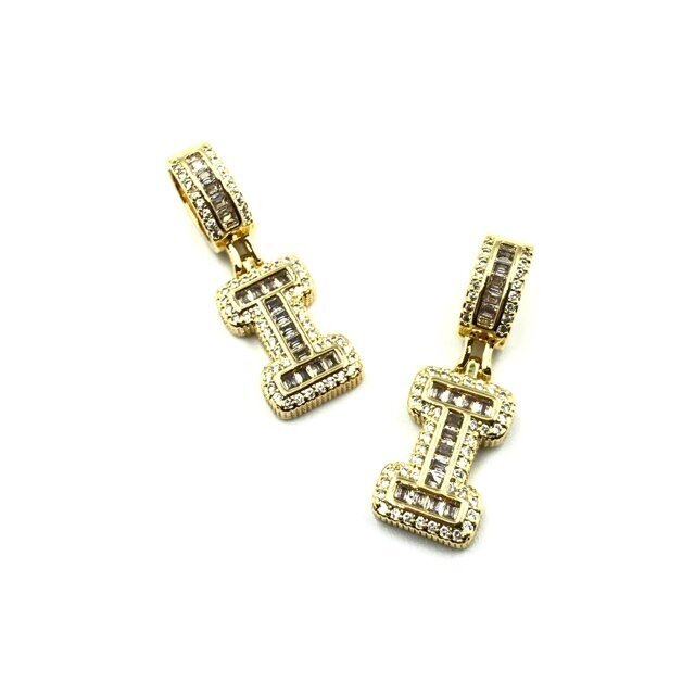 20x11mm aukso sp. nerūdijančio plieno pakabukas su cirkoniais I raidė, 1vnt. 20x11mm aukso sp. nerūdijančio plieno pakabukas su cirkoniais I raidė, 1vnt.