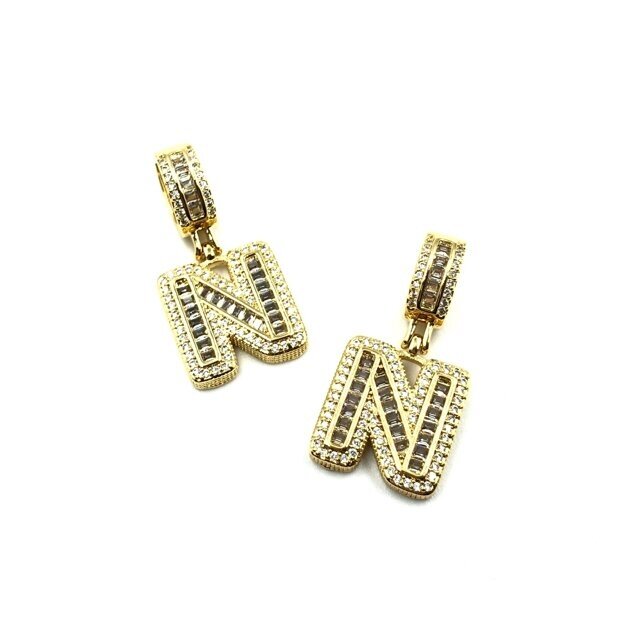 20x16mm aukso sp. nerūdijančio plieno pakabukas su cirkoniais N raidė, 1vnt.