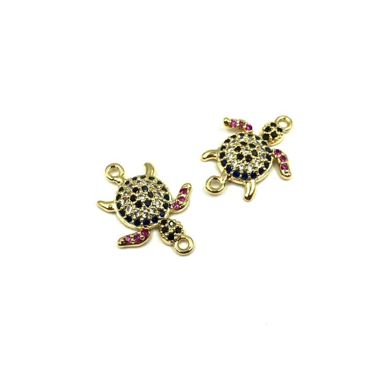20x16mm aukso sp. nerūdijančio plieno intarpas su cirkoniais vėžliukas, 1vnt. 20x16mm aukso sp. nerūdijančio plieno intarpas su cirkoniais vėžliukas, 1vnt.