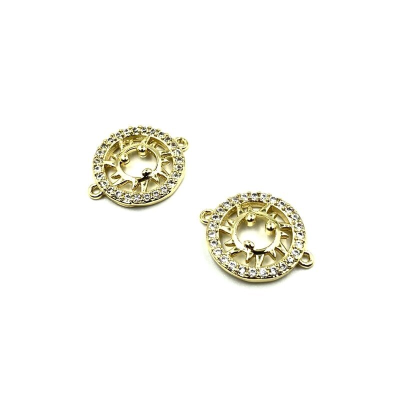20x16mm aukso sp. nerūdijančio plieno pakabukas su cirkoniais saulė, 1vnt.