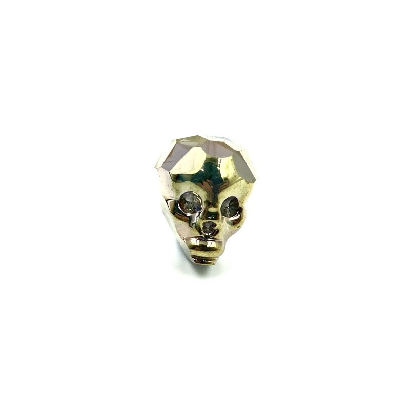 20x17mm aukso ir žydros sp. stiklo karoliukas kaukolė, 1vnt.