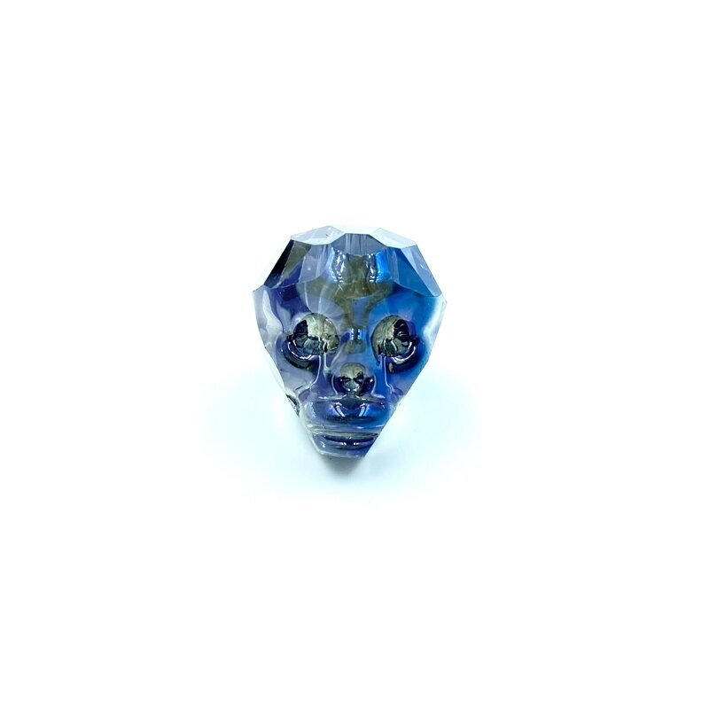 20x17mm dūminės ir melsvos AB sp. stiklo karoliukas kaukolė, 1vnt. 20x17mm dūminės ir melsvos AB sp. stiklo karoliukas kaukolė, 1vnt.
