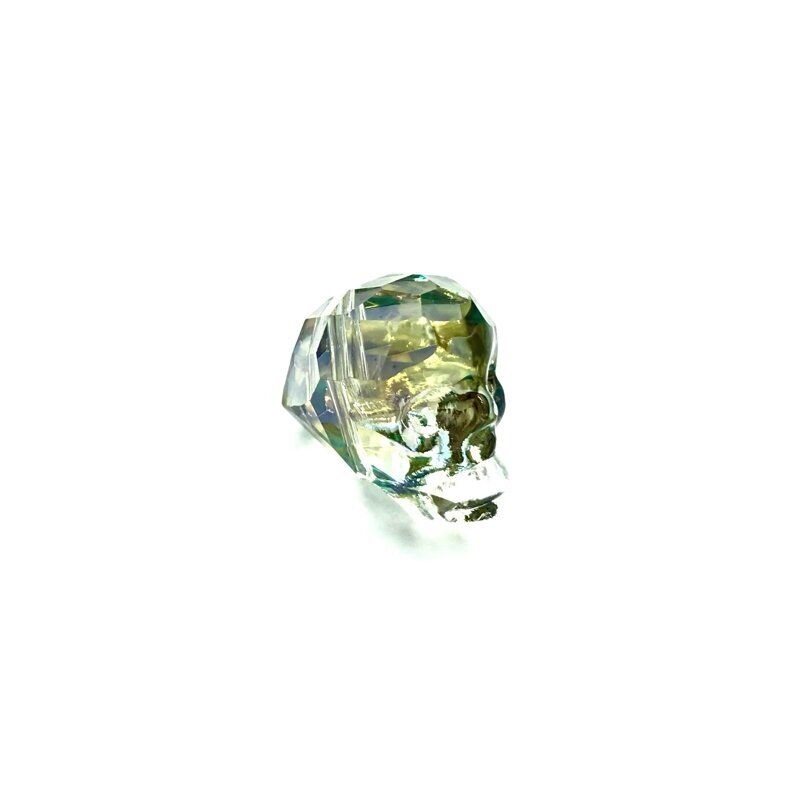 20x17mm žalsvos sp. stiklo karoliukas kaukolė, 1vnt. 1