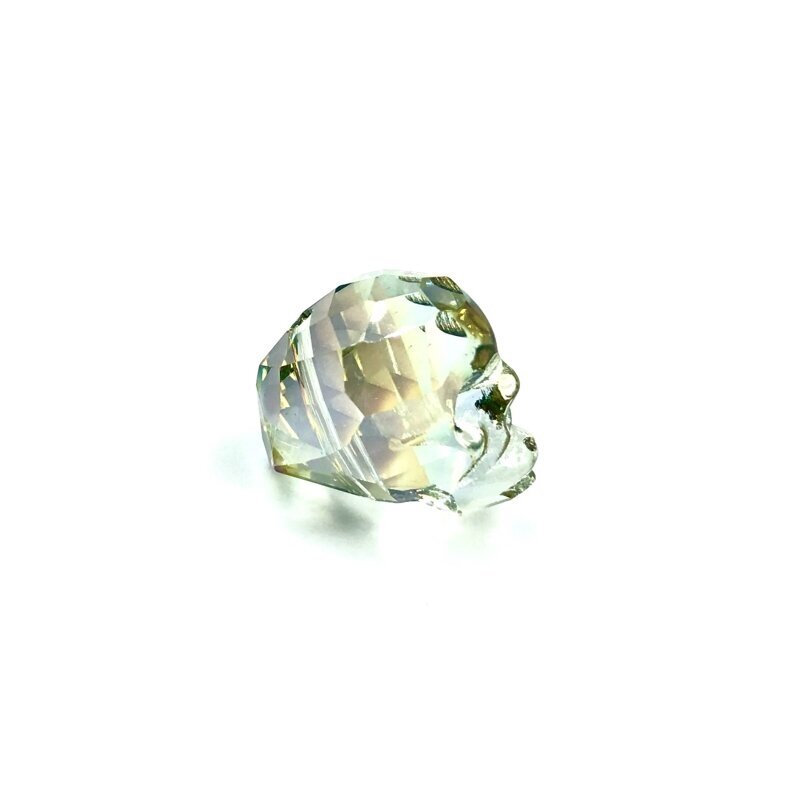 20x17mm žalsvos sp. stiklo karoliukas kaukolė, 1vnt. 2