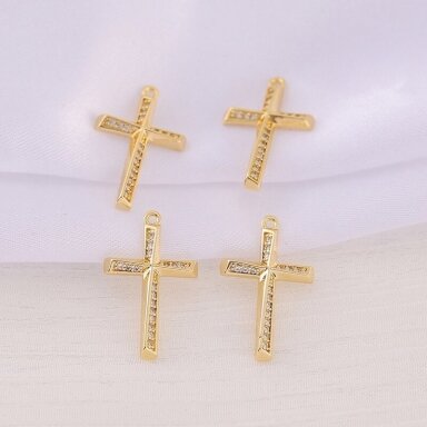 21x13mm 14k aukso sp. nerūdiojančio plieno pakabukas kryžius, 1vnt.
