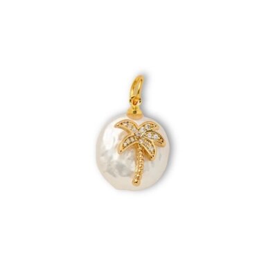 21x16mm 14k aukso sp. nerūdijančio plieno ir perlų pakabukas palmė, 1vnt.