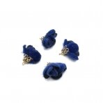22mm mėlynos sp. pūkuoti gėlyčių pakabukai, aukso sp. kepurėle, 4vnt.