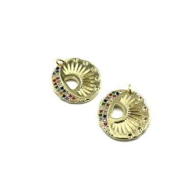 22mm aukso sp. nerūdijančio plieno pakabukas su cirkoniais, 1vnt.