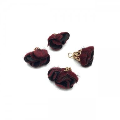 22mm bordo sp. pūkuoti gėlyčių pakabukai, aukso sp. kepurėle, 4vnt.