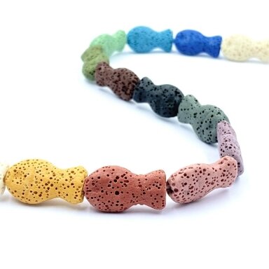 22x12mm mix sp. žuvytės formos lavos karoliukai, 40cm juosta