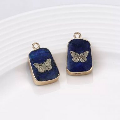 22x14mm 14k aukso ir mėlynos sp. nerūdijančio plieno pakabukas, 1vnt.