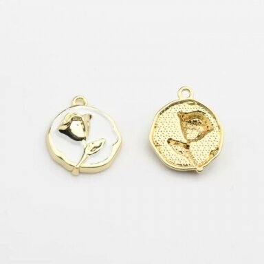 22x18mm 14k aukso ir baltos sp. nerūdijančio plieno pakabukas rožė, 1vnt.