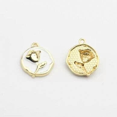 22x18mm 14k aukso ir baltos sp. nerūdijančio plieno pakabukas rožė, 1vnt. 22x18mm 14k aukso ir baltos sp. nerūdijančio plieno pakabukas rožė, 1vnt.