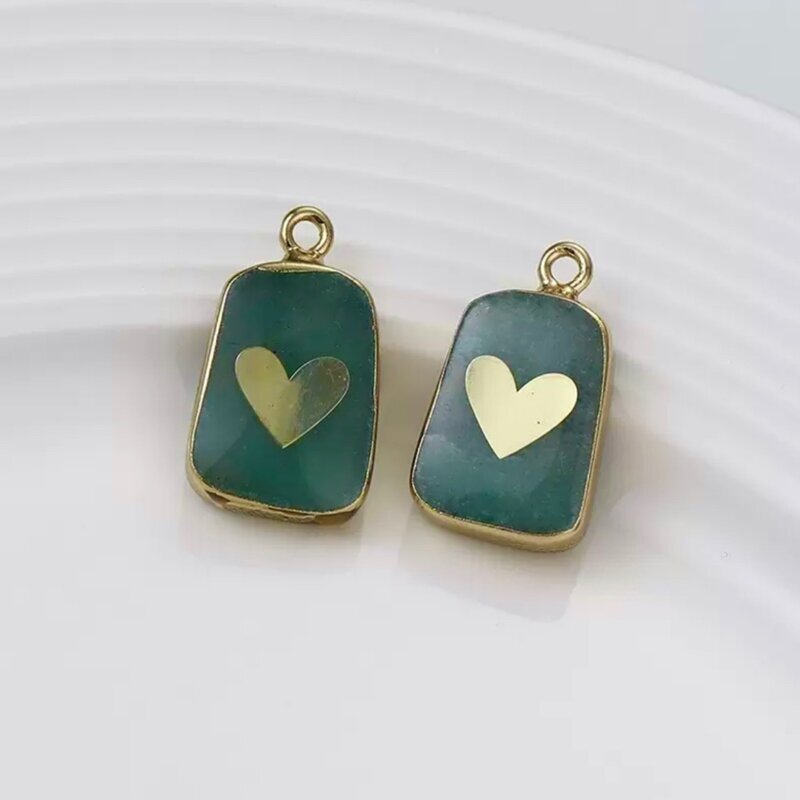 22x14mm 14k aukso ir žalios sp. nerūdijančio plieno pakabukas, 1vnt.