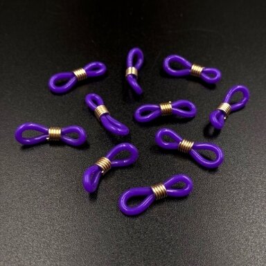 22mm violetinės sp. užbaigimo detalės akinių gumutės, aukso sp. spirale, 10vnt.