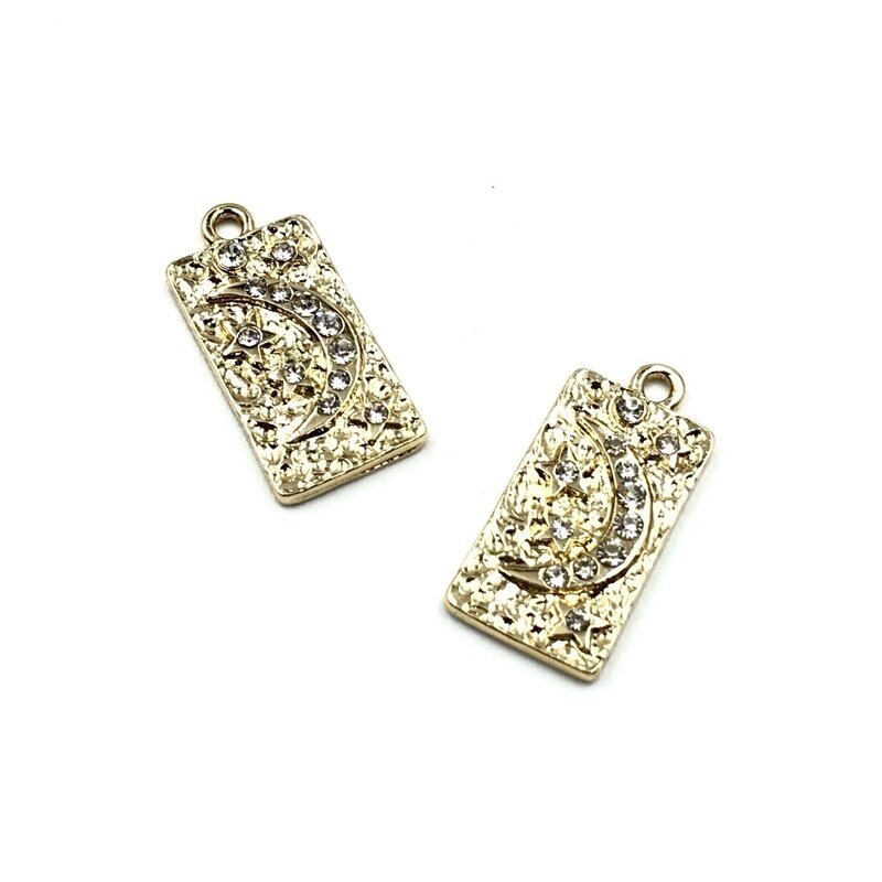 23x11mm 16k aukso spalvos nerūdijančio plieno pakabukas su cirkoniais mėnulis ir žvaigždės, 1vnt.