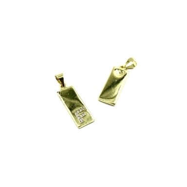 24x8mm aukso sp. nerūdijančio plieno pakabukas su cirkoniais F raidė, 1vnt. 24x8mm aukso sp. nerūdijančio plieno pakabukas su cirkoniais F raidė, 1vnt.