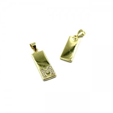 24x8mm aukso sp. nerūdijančio plieno pakabukas su cirkoniais M raidė, 1vnt. 24x8mm aukso sp. nerūdijančio plieno pakabukas su cirkoniais M raidė, 1vnt.