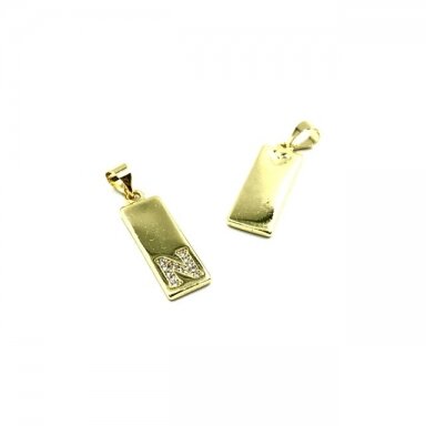 24x8mm aukso sp. nerūdijančio plieno pakabukas su cirkoniais N raidė, 1vnt. 24x8mm aukso sp. nerūdijančio plieno pakabukas su cirkoniais N raidė, 1vnt.