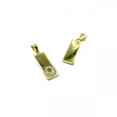 24x8mm aukso sp. nerūdijančio plieno pakabukas su cirkoniais O raidė, 1vnt. 24x8mm aukso sp. nerūdijančio plieno pakabukas su cirkoniais O raidė, 1vnt.