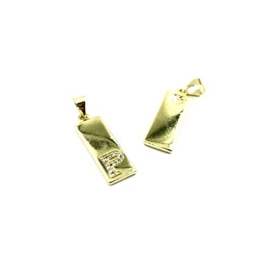 24x8mm aukso sp. nerūdijančio plieno pakabukas su cirkoniais P raidė, 1vnt. 24x8mm aukso sp. nerūdijančio plieno pakabukas su cirkoniais P raidė, 1vnt.