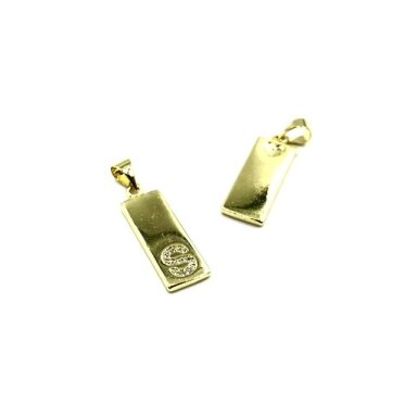 24x8mm aukso sp. nerūdijančio plieno pakabukas su cirkoniais S raidė, 1vnt. 24x8mm aukso sp. nerūdijančio plieno pakabukas su cirkoniais S raidė, 1vnt.