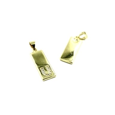 24x8mm aukso sp. nerūdijančio plieno pakabukas su cirkoniais U raidė, 1vnt. 24x8mm aukso sp. nerūdijančio plieno pakabukas su cirkoniais U raidė, 1vnt.