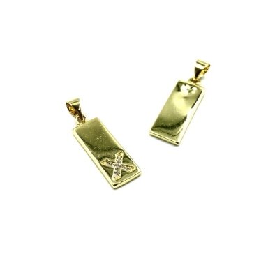 24x8mm aukso sp. nerūdijančio plieno pakabukas su cirkoniais X raidė, 1vnt. 24x8mm aukso sp. nerūdijančio plieno pakabukas su cirkoniais X raidė, 1vnt.