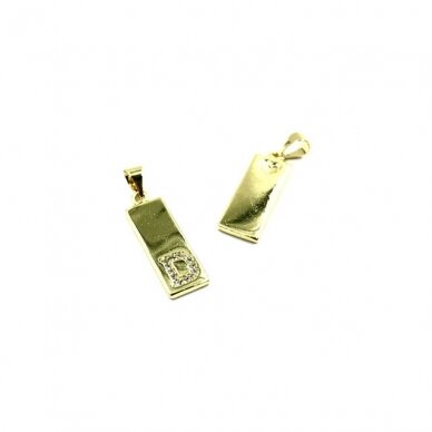 24x8mm aukso sp. nerūdijančio plieno pakabukas su cirkoniais D raidė, 1vnt. 24x8mm aukso sp. nerūdijančio plieno pakabukas su cirkoniais D raidė, 1vnt.