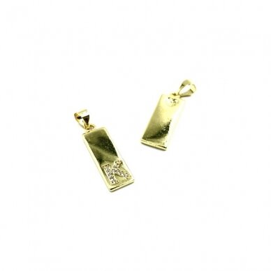 24x8mm aukso sp. nerūdijančio plieno pakabukas su cirkoniais K raidė, 1vnt. 24x8mm aukso sp. nerūdijančio plieno pakabukas su cirkoniais K raidė, 1vnt.