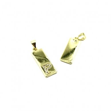 24x8mm aukso sp. nerūdijančio plieno pakabukas su cirkoniais P raidė, 1vnt. 24x8mm aukso sp. nerūdijančio plieno pakabukas su cirkoniais P raidė, 1vnt.