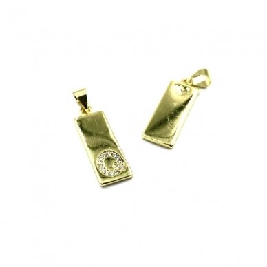 24x8mm aukso sp. nerūdijančio plieno pakabukas su cirkoniais Q raidė, 1vnt. 24x8mm aukso sp. nerūdijančio plieno pakabukas su cirkoniais Q raidė, 1vnt.
