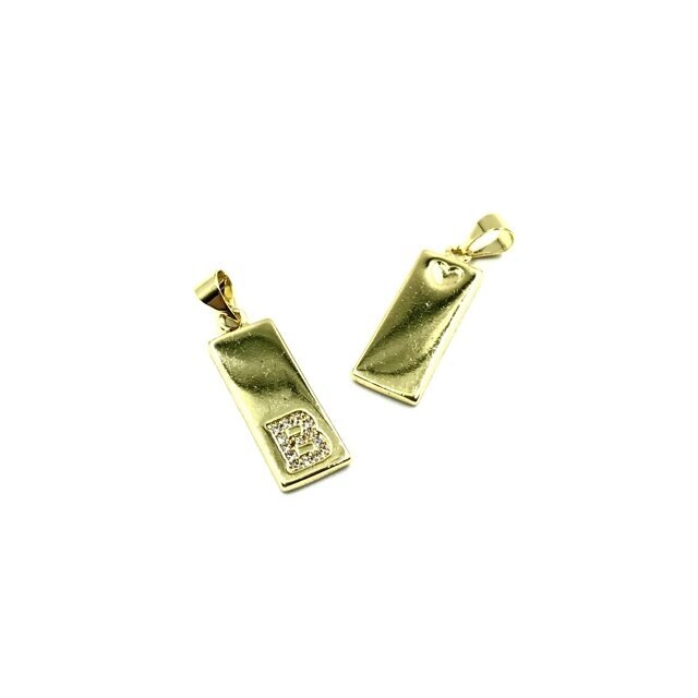 24x8mm aukso sp. nerūdijančio plieno pakabukas su cirkoniais B raidė, 1vnt. 24x8mm aukso sp. nerūdijančio plieno pakabukas su cirkoniais B raidė, 1vnt.