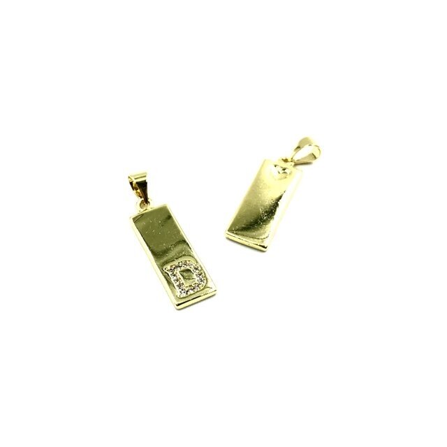 24x8mm aukso sp. nerūdijančio plieno pakabukas su cirkoniais D raidė, 1vnt. 24x8mm aukso sp. nerūdijančio plieno pakabukas su cirkoniais D raidė, 1vnt.