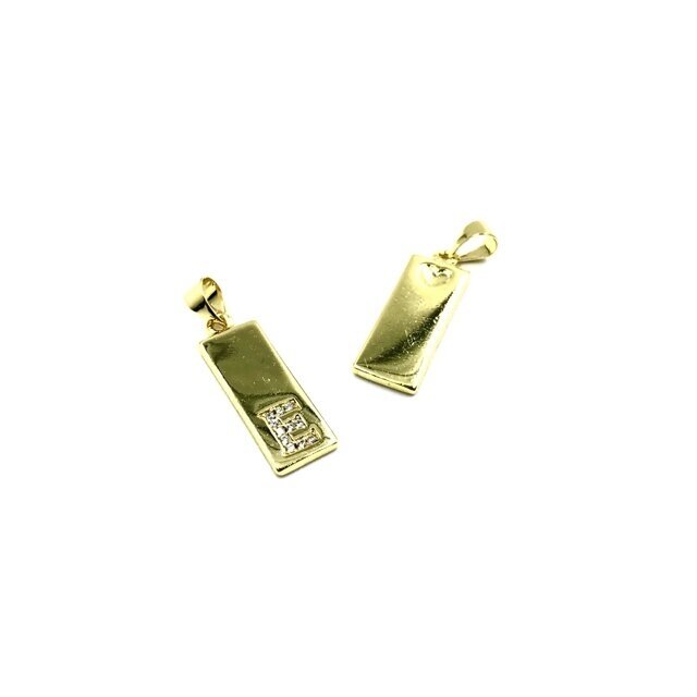 24x8mm aukso sp. nerūdijančio plieno pakabukas su cirkoniais E raidė, 1vnt. 24x8mm aukso sp. nerūdijančio plieno pakabukas su cirkoniais E raidė, 1vnt.