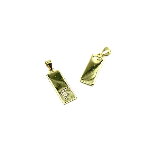 24x8mm aukso sp. nerūdijančio plieno pakabukas su cirkoniais F raidė, 1vnt.