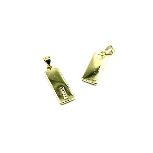 24x8mm aukso sp. nerūdijančio plieno pakabukas su cirkoniais I raidė, 1vnt. 24x8mm aukso sp. nerūdijančio plieno pakabukas su cirkoniais I raidė, 1vnt.